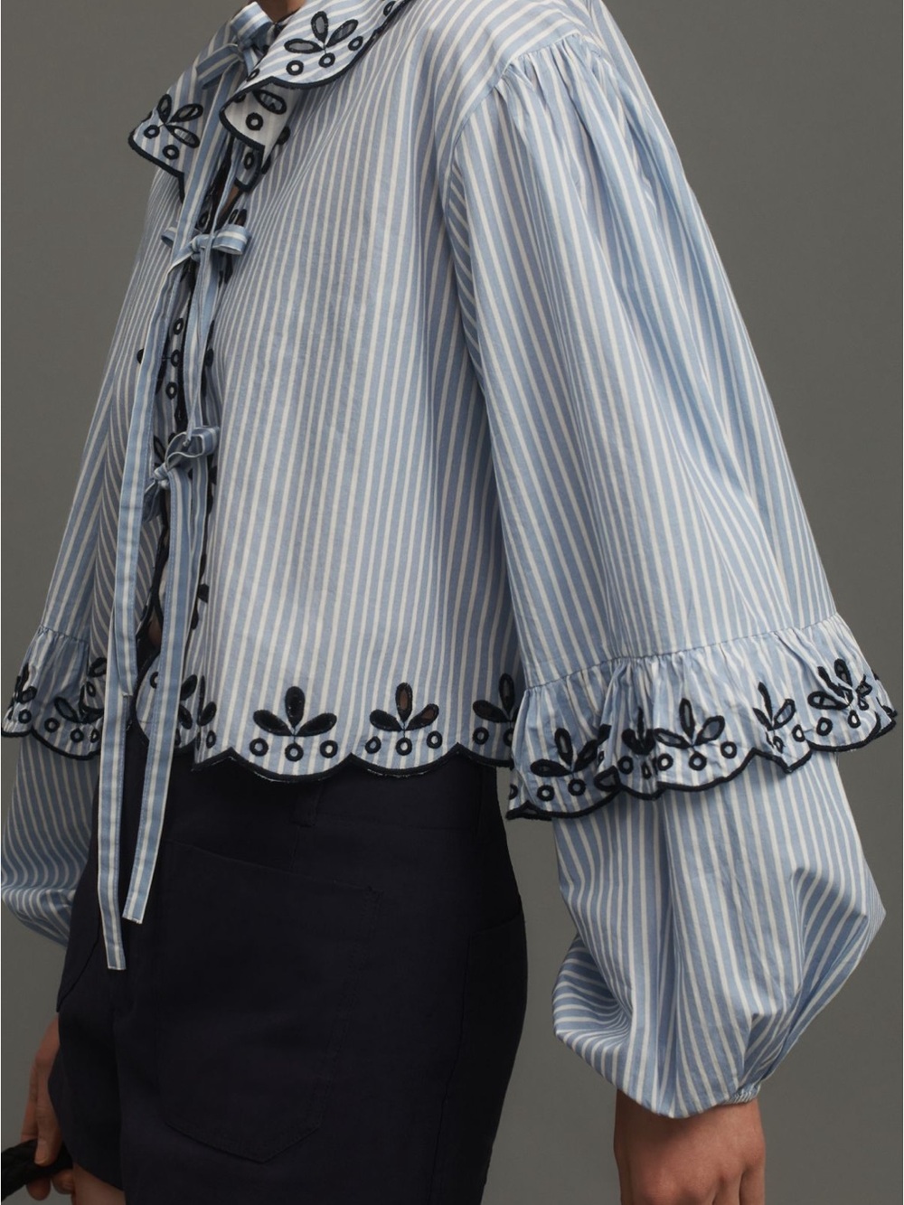 Maeve Long-Sleeve Scallop Tie-Front Blouse